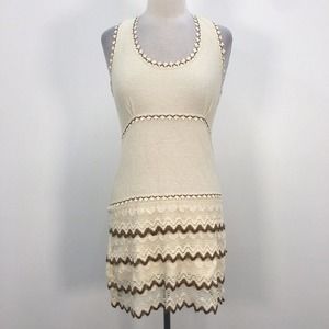 Elegant Cream and Brown Knit Dress